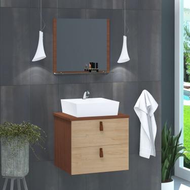 Imagem de Gabinete De Banheiro Suspenso 2 Gavetas Berlim 45cm Natura E Freijó Amadeirado - Bege