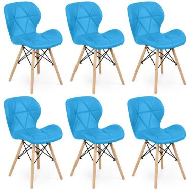 Imagem de Kit 06 Cadeiras Charles Eames Eiffel Slim Wood Estofada - Azul