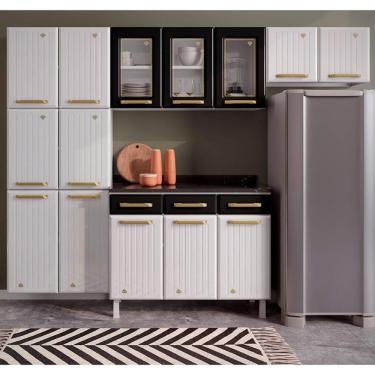 Imagem de Cozinha Completa Modulada Aço 4 Peças Com Balcão Com Tampo Multimóveis Cr20370 Branco-preto