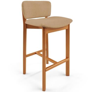 Imagem de Banqueta Alta Dara Assento em Linho Estrutura em Madeira Encosto Fixo Bege para Cozinha...