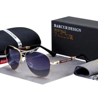 Imagem de Óculos De Sol Design Titanium Aluminio Estilo Piloto Polarizado Uv400 Dourado