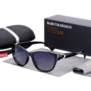 Imagem de Óculos De Sol Feminino Uv400 Olho De Gato Moldura Tr90 Polarizados Preto Fosco Gradiente