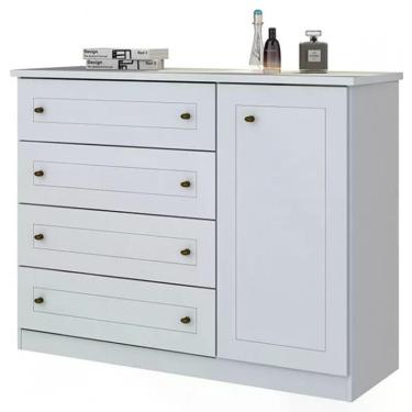 Imagem de Cômoda Americano 01 Porta 04 Gavetas Branco Fosco - Móveis Henn Branco Hp