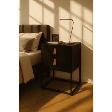 Imagem de Mesa De Cabeceira Unic 45 Estilo Industrial Puxador de Couro