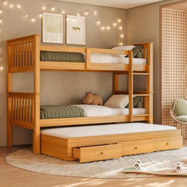 Imagem de Treliche Solteiro Madeira Maciça Reforçada Cama Aux Gavetas