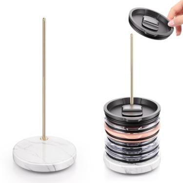 Imagem de FunViet Organizador De Tampa Copo Aço Inoxidável Com Base Mármore Para Stanley Cup/Yeti - Empilhador Vertical Compacto Capacidade Até 10 Tampas, Armários E Bancadas Cozinha Organizados (Dourado)