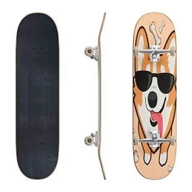 Imagem de EFTOWEL Skates Cool Dog Corgi in Sunglasses Stuck Out His Tongue Classic Côncavo Skate Cool Stuff Presentes Adolescentes Longboard Esportes Radicais para Iniciantes e Profissionais