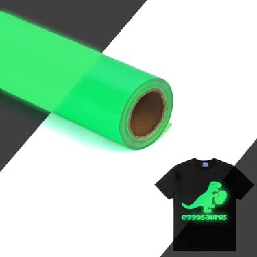 Imagem de HTVVETUR Rolo De Vinil Transferível Htv Que Brilha No Escuro, 30 Cm X 3 Metros, Para Passar A Ferro, Faça Você Mesmo, Camiseta, Elástico Pu (Verde Metros)