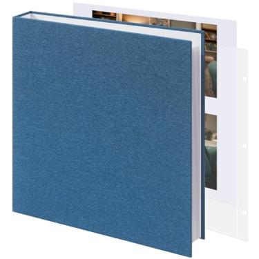 Imagem de Vienrose Álbum De Fotos Grande Com 3 Argolas, Capa Linho, Recortes Faça Você Mesmo 30 Folhas, Capas Plástico, 60 Páginas, Interior Branco Em Para Casamento, Aniversário, Bebê, Viagem, Azul