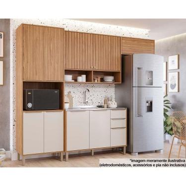 Imagem de Cozinha Completa Divina 4 Peças (2Aéreos+1Balcão+1Paneleiro) s/Pia CZ003 Freijo/Off White - MGM