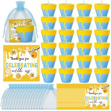 Imagem de Conelist Conjunto de 24 velas temáticas de abelha para chá de bebê, lembrancinhas de festa, pote de mel fofo com etiquetas de agradecimento, sacos de organza, presentes de chá de bebê, presentes para