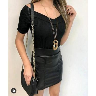 Imagem de Blusa feminina ombro a ombro manga curta malha canelada influencer - F