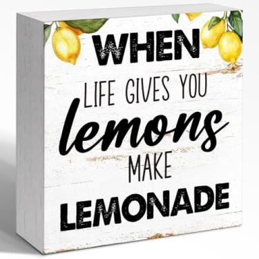 Imagem de WUZYOU Placa de caixa de madeira com limões de verão 12,4 cm x 12,7 cm, decoração de parede com limões, decoração de parede, decoração rústica de verão para cozinha doméstica, suco, bar, prateleira de