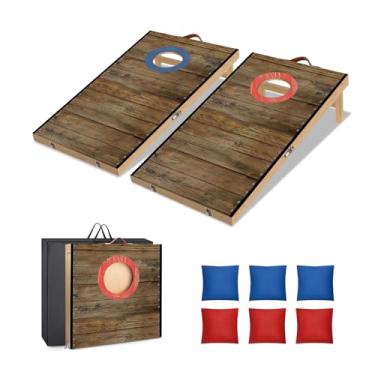 Imagem de HQGZQL Conjunto De Tabuleiro Cornhole Portátil 2 Pés X 1 Pé Com 6 Sacos Feijão Jogo Dobrável Para Crianças E Adultos Jogos Arremesso Quintal Interno Ou Externo (Madeira Escura)