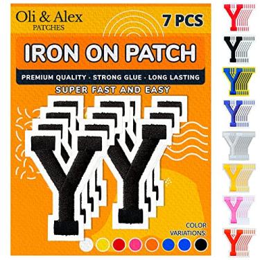 Imagem de Oli and Alex Iron On Letters 6 cm - 7 peças de adesivos pretos Y letras para roupas - Super cola - sem necessidade de costura - Alfabeto bordado time de futebol americano escola universidade - preto,