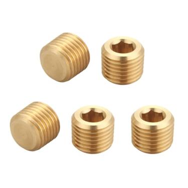 Imagem de T TANYA HARDWARE Plugue de tubo de latão macho NPT de 1/5.1 cm contador de plugue de tubo hexagonal interno afundado (5 peças)