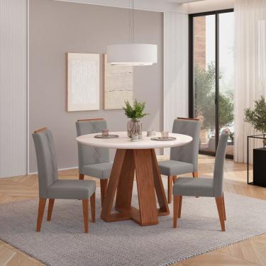Imagem de Mesa Kiara Redonda Com 4 Cadeiras Yasmin Freijo- Off White- Lunar