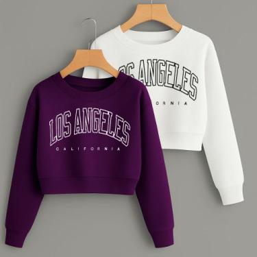 Imagem de Kit com 2 Cropped Moletom Estampa Los Angeles California Modinha Clean