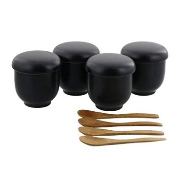 Imagem de Zen Table Japan Escolha sua cor CHAWAN-MUSHI Copo de 238 g - conjunto de 4 colheres de bambu - Conjunto de 4 - Feito no Japão (preto)