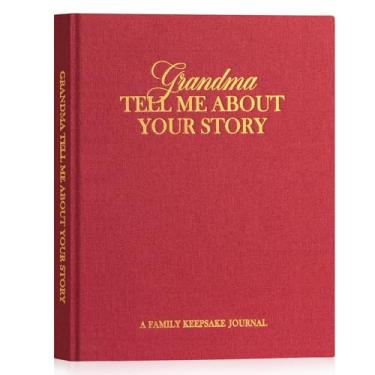Imagem de Lanpn DiáRio de HistóRias da Avó Com Mais de 260 Perguntas, DiáRio Guiado da Avó Em Linho, Livro de MemóRias para Preencher, Presente para Vovó, Dia das MãEs de AniversáRio Natal, Vermelho