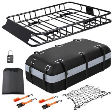 Imagem de Rack de teto universal para uso pesado, rack de teto de 162,6 cm x 91,4 cm x 12,7 cm com bolsa impermeável de 20 metros cúbicos, para SUV, caminhão e van, capacidade de 113 kg, resistente à corrosão