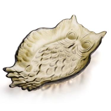 Imagem de SHOWLOUE Pratos de servir de vidro de 20 x 15 cm, pratos de vidro de coruja, pratos de servir para sobremesa, taco, bolo, sushi, salada, verde acinzentado, pequeno