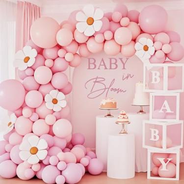 Imagem de Adesivo decalque Baby in Bloom chá de bebê arco adesivo revelação gênero festa pano de fundo decalque sinal ideal para parede de fundo de arco ou qualquer decoração de superfície lisa (rosa)