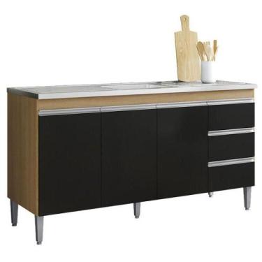 Imagem de Balcão De Pia Andréia 160 Cm Amendoa Preto  Ajl - AJL MÓVEIS