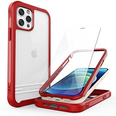 Imagem de ExoGuard Capa para iPhone 12 vem com protetor de tela, parte traseira rígida transparente à prova de choque, cobertura total do corpo compatível com iPhone 12 e iPhone 12 Pro (vermelha)