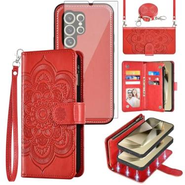 Imagem de Asuwish Capa de celular para Samsung Galaxy S24 Ultra 5G com zíper carteira magnética com protetor de tela de vidro temperado alça transversal alça de flores porta-cartões S24Ultra 24S S 24 24Ultra