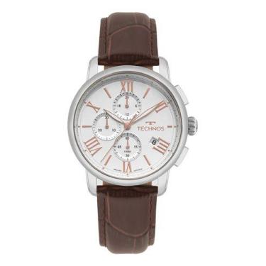 Imagem de Relógio Technos Masculino Grandtech Prata Couro Marrom Rose Marrom Pra