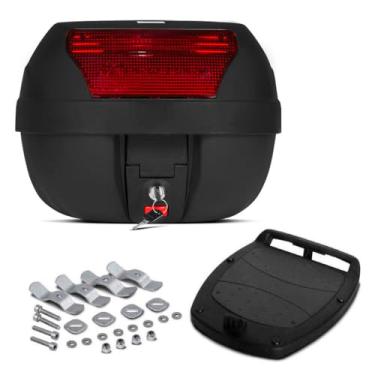 Imagem de Bau Moto，Kit de FixaçãO De Baú para Motocicleta 28l, Fechadura e Chave, Cristal Vermelho Fumê(Vermelho)