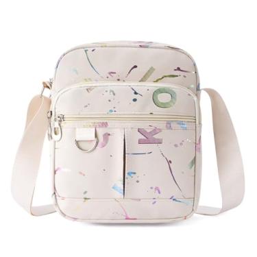 Imagem de RNIEGA Bolsa tiracolo de nylon de grande capacidade para mulheres, vários bolsos, trabalho, viagem, essenciais, preta, Bege