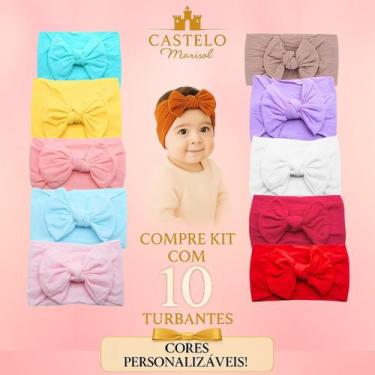 Imagem de Kit 10 Faixas e Turbantes para Bebê na Meia de Seda Laços Macios Confo