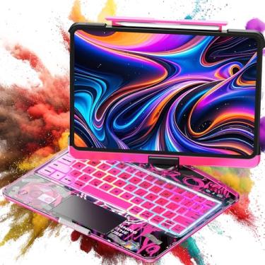 Imagem de TSQQST Capa transparente com teclado sem fio para iPad Pro 13 polegadas M4 2024 com suporte para lápis e trackpad multitoque, PCB visível, estilo high-tech visível, brilho de 3 e luz de fundo de 7