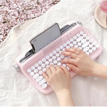 Imagem de Teclado bluetooth Retrô para tablet e celulares - Actto, Rosa