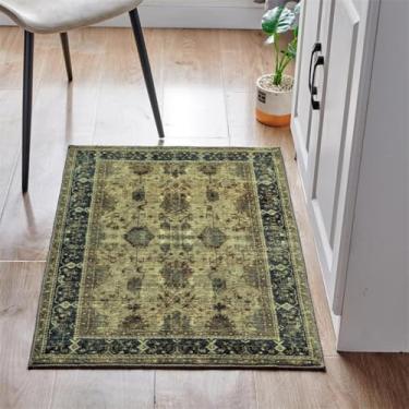 Imagem de ESSMOKO Tapetes tapete turquesa persa para casa, sala de estar, quarto, mesinha de cabeceira, lavável à máquina, vários tamanhos, verde alga, 90 x 150 cm