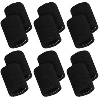Imagem de 12 pulseiras esportivas esportivas absorventes de pulso para crianças, mulheres e homens, faixa de suor para tênis, basquete, futebol, corrida, ginástica, golfe, malhar (preto)