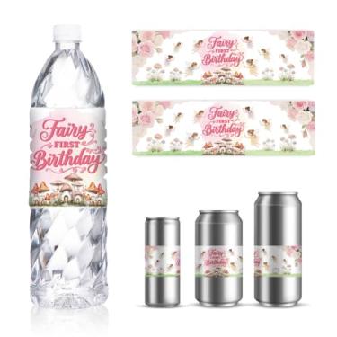 Imagem de GOMAKERER 30 folhas de etiquetas de garrafa de água de fada, etiquetas autoadesivas para recipientes de água potável elfo de cogumelo para chá de bebê, lembrancinha de festa de aniversário, 21 x 6 cm