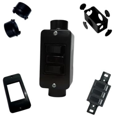 Imagem de KIT Interruptor Triplo Preto Simples 3/4pol + Condulete 4/2 PVC Anti-Chamas (Preto)