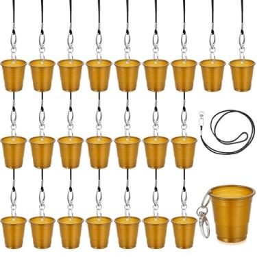 Imagem de FoldTier Colares de vidro de shot com cordão de 59 g clipe de plástico mini copos de shot festa para casamento, Halloween, Natal, aniversário, festa, uísque, tequila, vodka, suprimentos (dourado