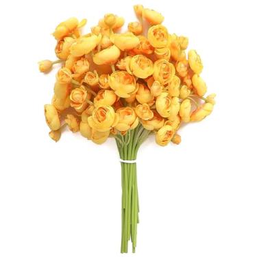Imagem de Floroom Ranunculus Flores artificiais 18 peças de mini ranúnculo de seda sintética amarela dourada para buquês faça-você-mesmo, centros de mesa, decorações e arranjos de chá de panela