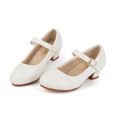 Imagem de ChuLian Sapato social feminino salto baixo princesa flor festa casamento para crianças pequenas, Branco, 22
