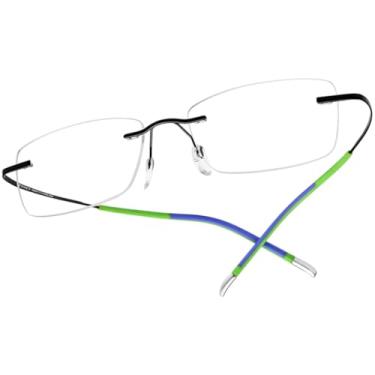 Imagem de VFDHN Armação de óculos de titânio sem aro para homens e mulheres, ultraleve (preto e verde C3)