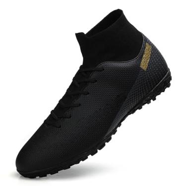 Imagem de changshen Chuteiras de futebol para homens Chuteiras de grama branca/branco/preto/preto cano alto tênis de futebol plano treinamento tênis atlético, Preto, 9