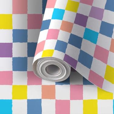 Imagem de Papel de parede autoadesivo mural de parede colorido padrão de tabuleiro de xadrez vibrante design quadriculado para fundos Papel de parede amigável para locatário papel de parede para cozinha