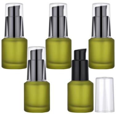 Imagem de Segbeauty Recipientes de viagem de vidro fosco de 14,2 g para loções, 5 frascos de loção vazios recarregáveis, recipientes de viagem verdes de 15 ml para cremes, frascos pequenos para bomba de óleo