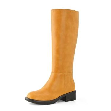 Imagem de Shoe'N Tale Botas femininas na altura do joelho, salto baixo, bico redondo, cano alto, com zíper lateral, Banana, 38