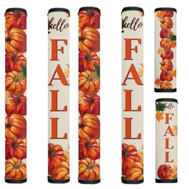 Imagem de HUISEFOR Conjunto de 6 capas de alça de geladeira de abóbora de outono, luvas laváveis para eletrodomésticos, antiestático, protetor de alça de geladeira para micro-ondas, forno, lava-louças