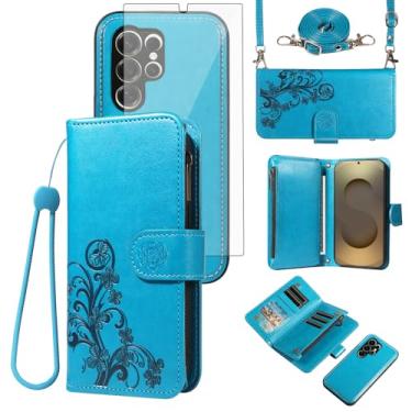 Imagem de Asuwish Capa de celular para Samsung Galaxy S25 Ultra 5G Carteira com zíper destacável com protetor de tela de vidro temperado, suporte de cartão de flores S25Ultra 25S S 25 25Ultra 6.9 2025 feminino